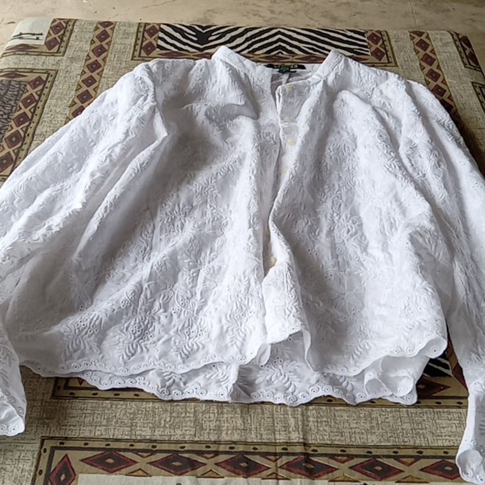 WHITE RALPH LAUREN EYELIT BLOUSE - Picture 2 of 4